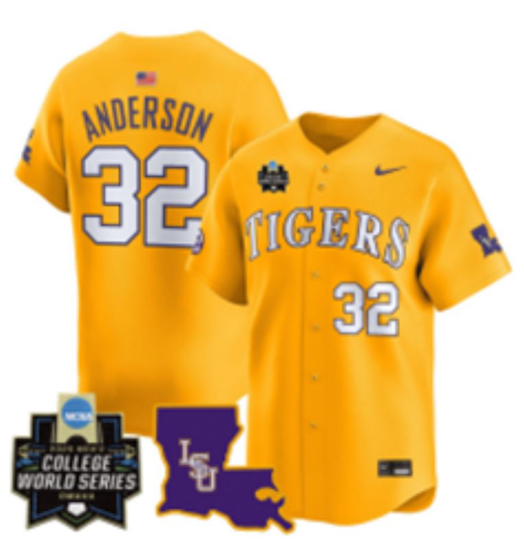 Men 2025 LSU Tigers #32 Anderson Yellow Joint Name Nike NCAA Jersey style 5->ncaa teams->NCAA Jersey